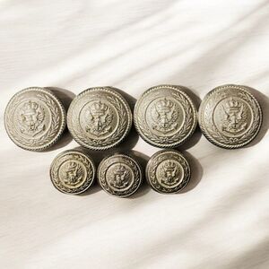 Eagle Cross Crown Anchor Waterbury Co Silver Shank Sewing Buttons lot of 7